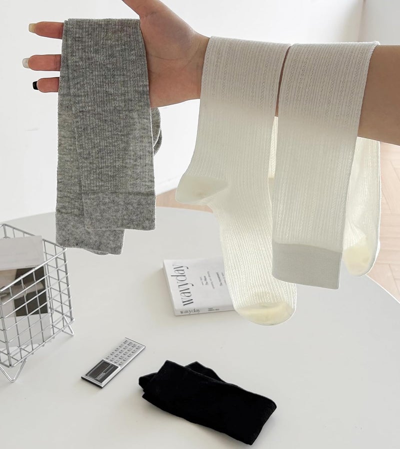 Arukora Store Women Knee High Socks Size 5-9 Thin Breathable Cotton Boot Sock White Gray Black - Image 5